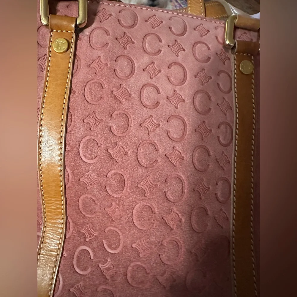CELINE Tote Bag Pink Suede Leather Vintage Handbag - Picture 8 of 17